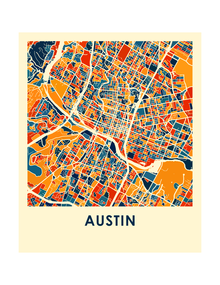 Austin Map Print Full Color Map Poster Ilikemaps 5905