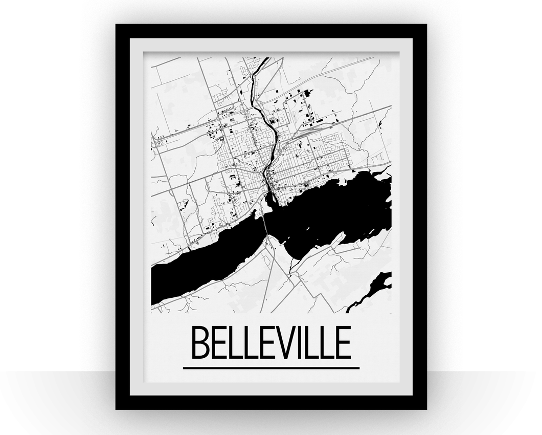 Affiche cartographique de Belleville Ontario - Style Art Déco