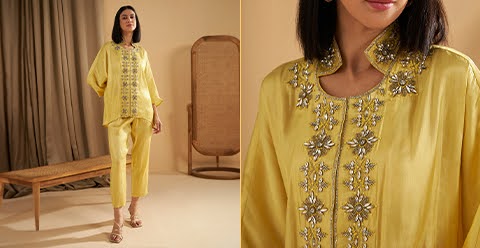 yellow co-ord set for women - Chique