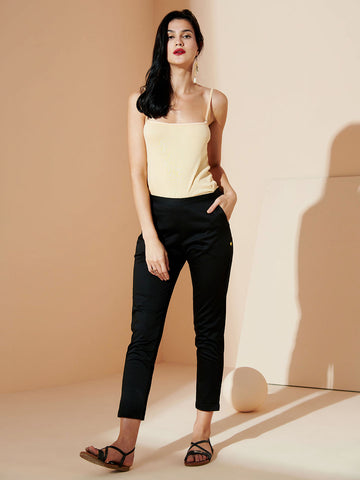 Black Zip Short Length Slim Leg Trousers | New Look