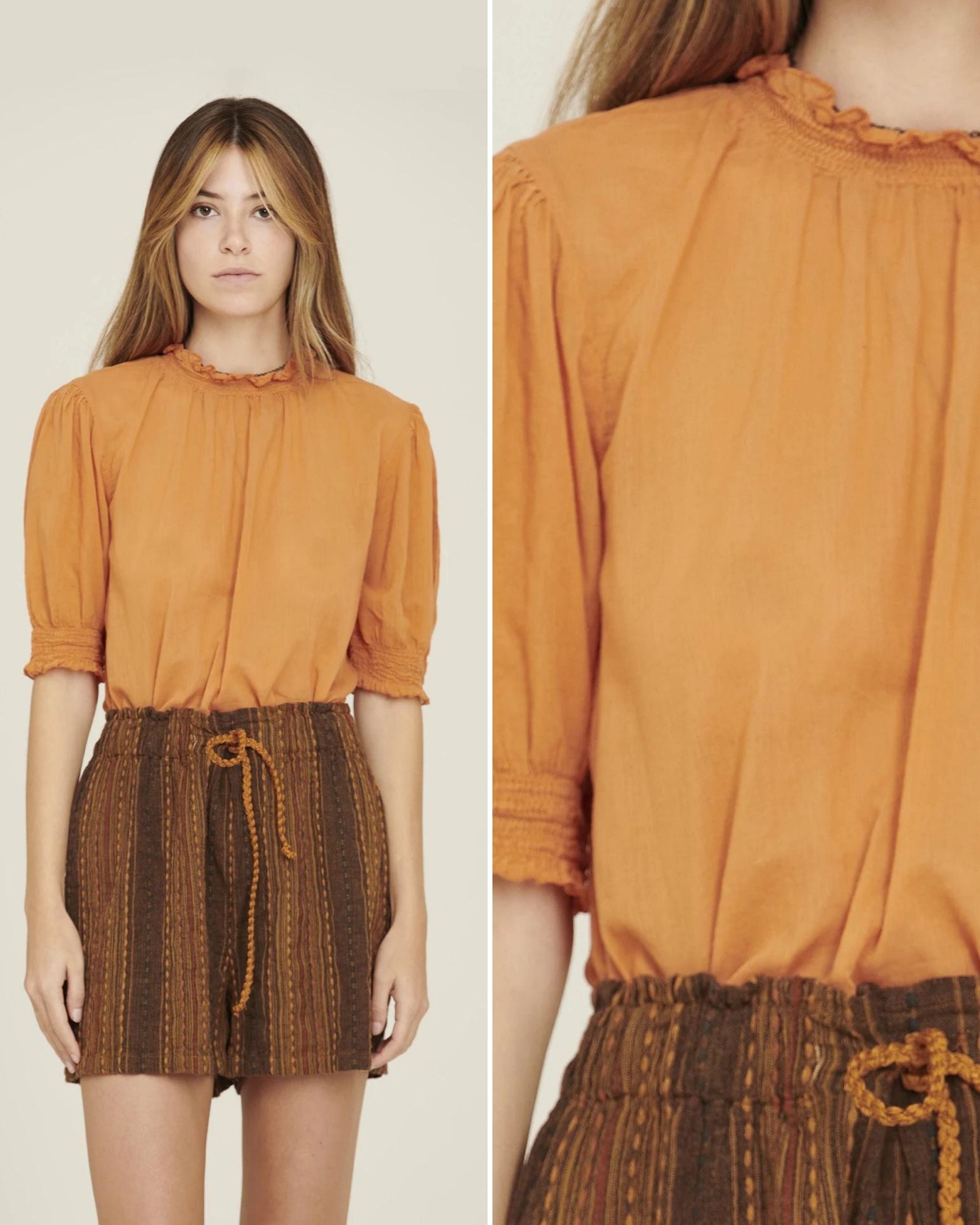 BONITA - Blusa in cotone organico, colore arancione e fantasia Voile