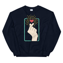 Load image into Gallery viewer, Hulchul Finger Heart Symbol K-Pop Sweatshirt | Valentine&#39;s day Trendy Sweatshirt | True Love | Sweetheart Unisex Sweatshirt