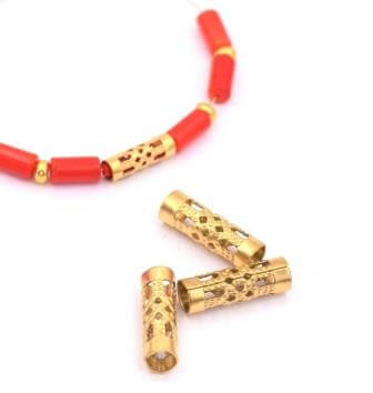 Kaufen Sie Perlen in Deutschland Rohrperlen aus GOLD Stahl 12x4mm, Loch 3mm (2)