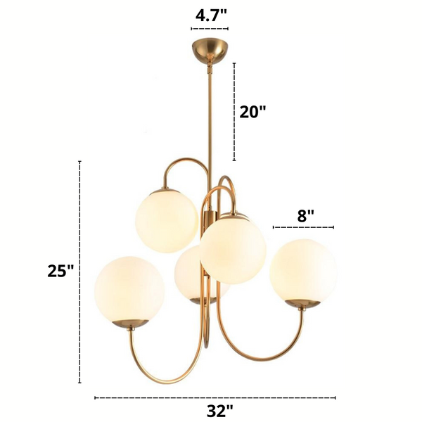 Frosted Glass Multi-Bulb Chandelier Dimensions