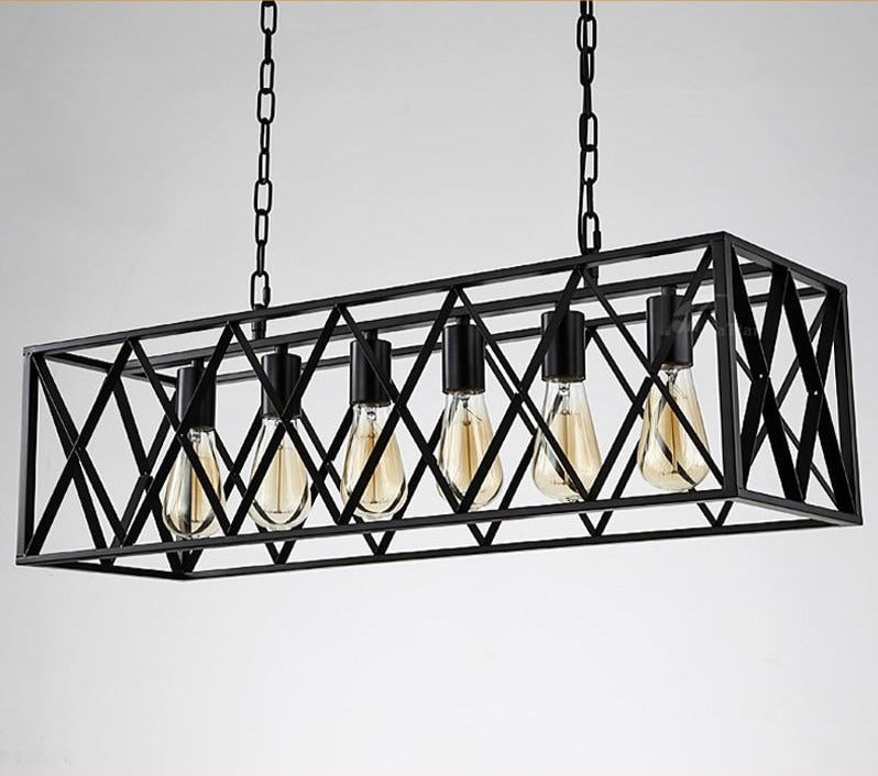 Asher - Industrial Rectangular Open Frame Black 6-Bulb Chandelier ...