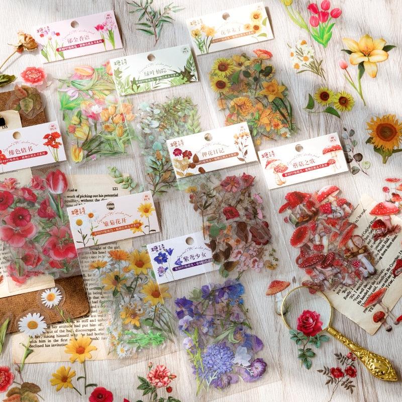 BUKE 40Pcs/Bag Plant Flower Series Decorative Diary Sticker Scrapbook