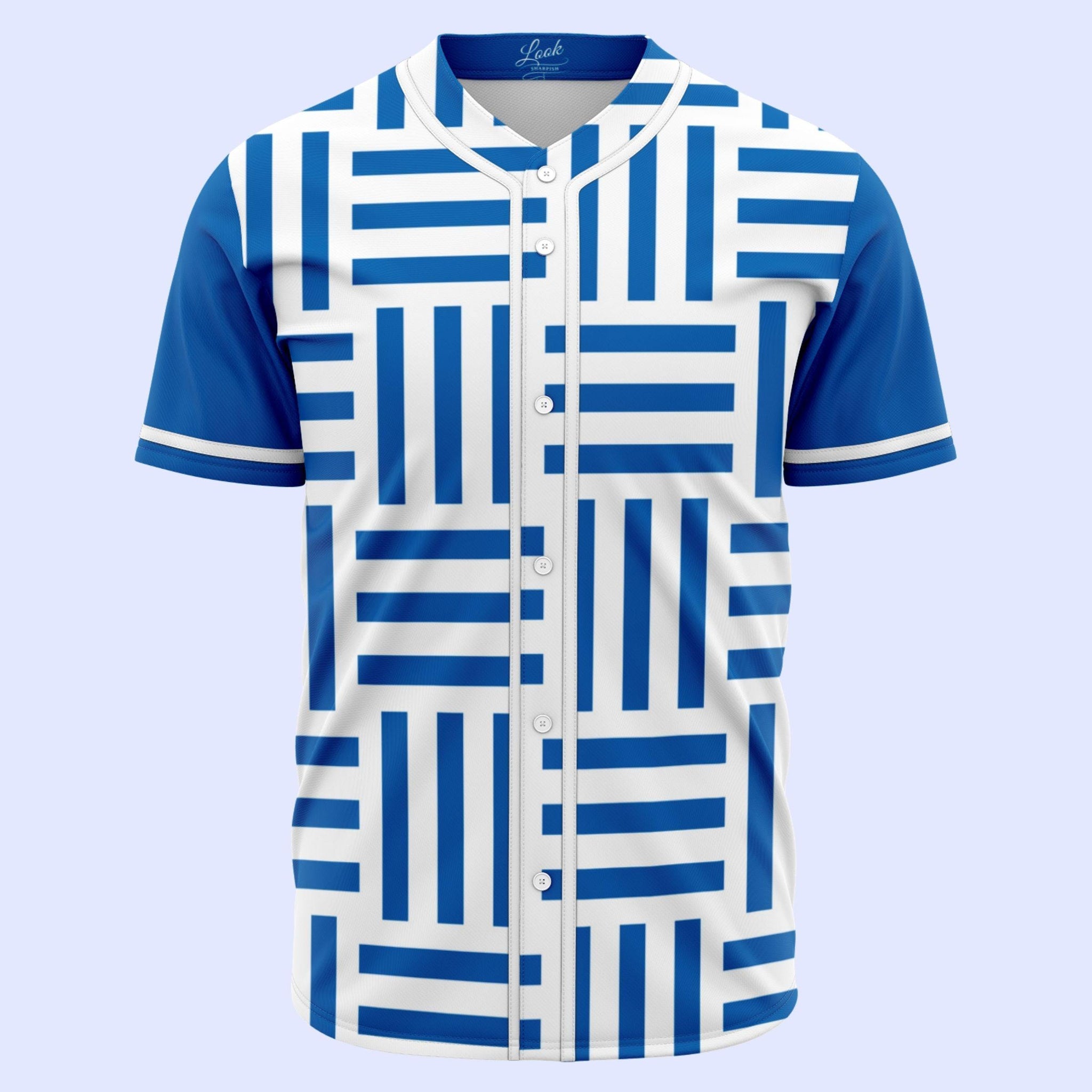 Geometric Stripes Electric Blue Lemonade Baseball Jersey - Look Sharpish