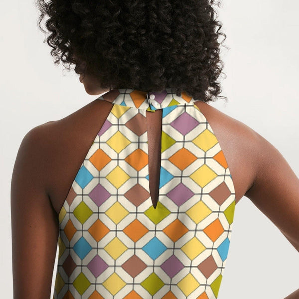 Multicolor Grid | Women's Halter Dress - Look Sharpish