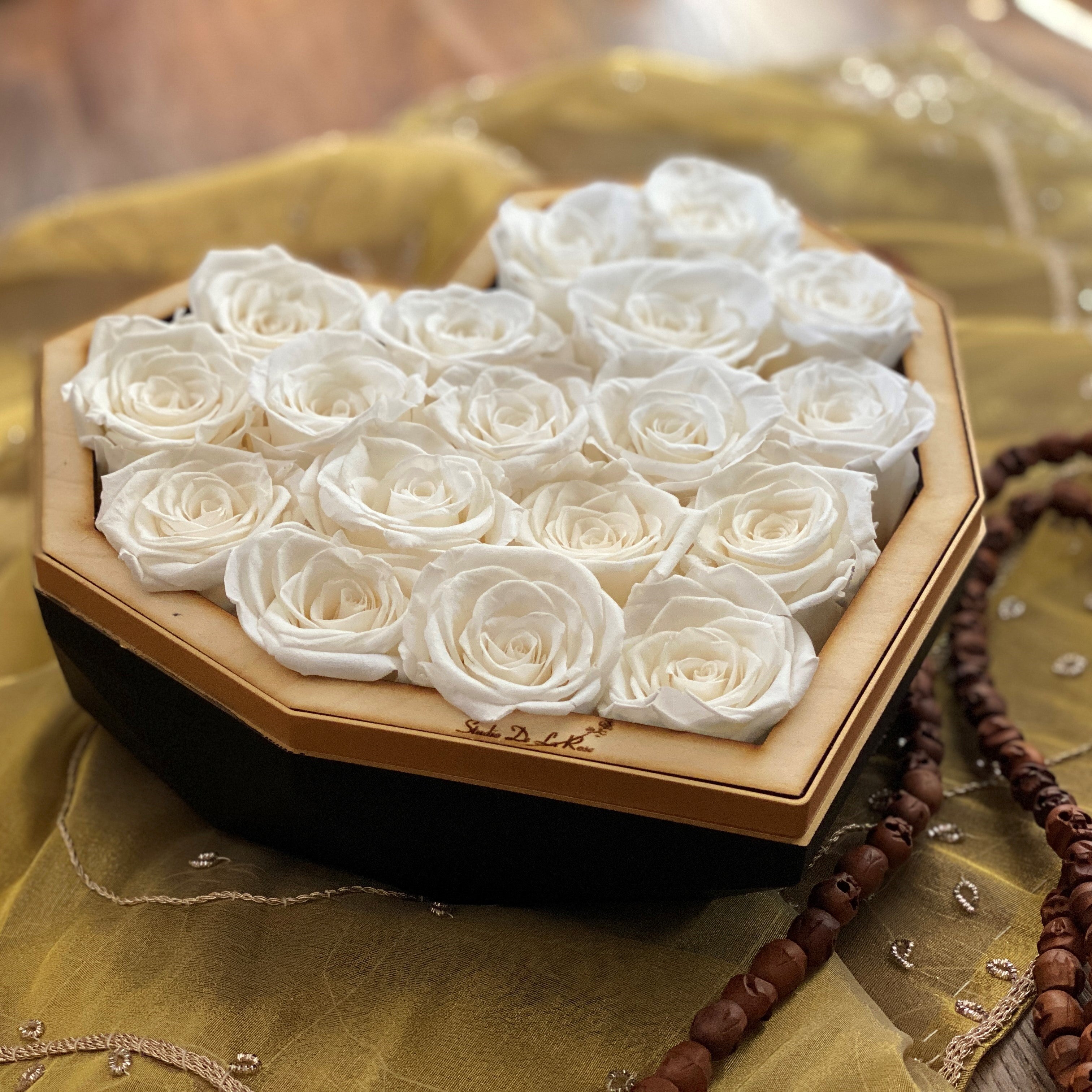 Diamond Heart White Roses