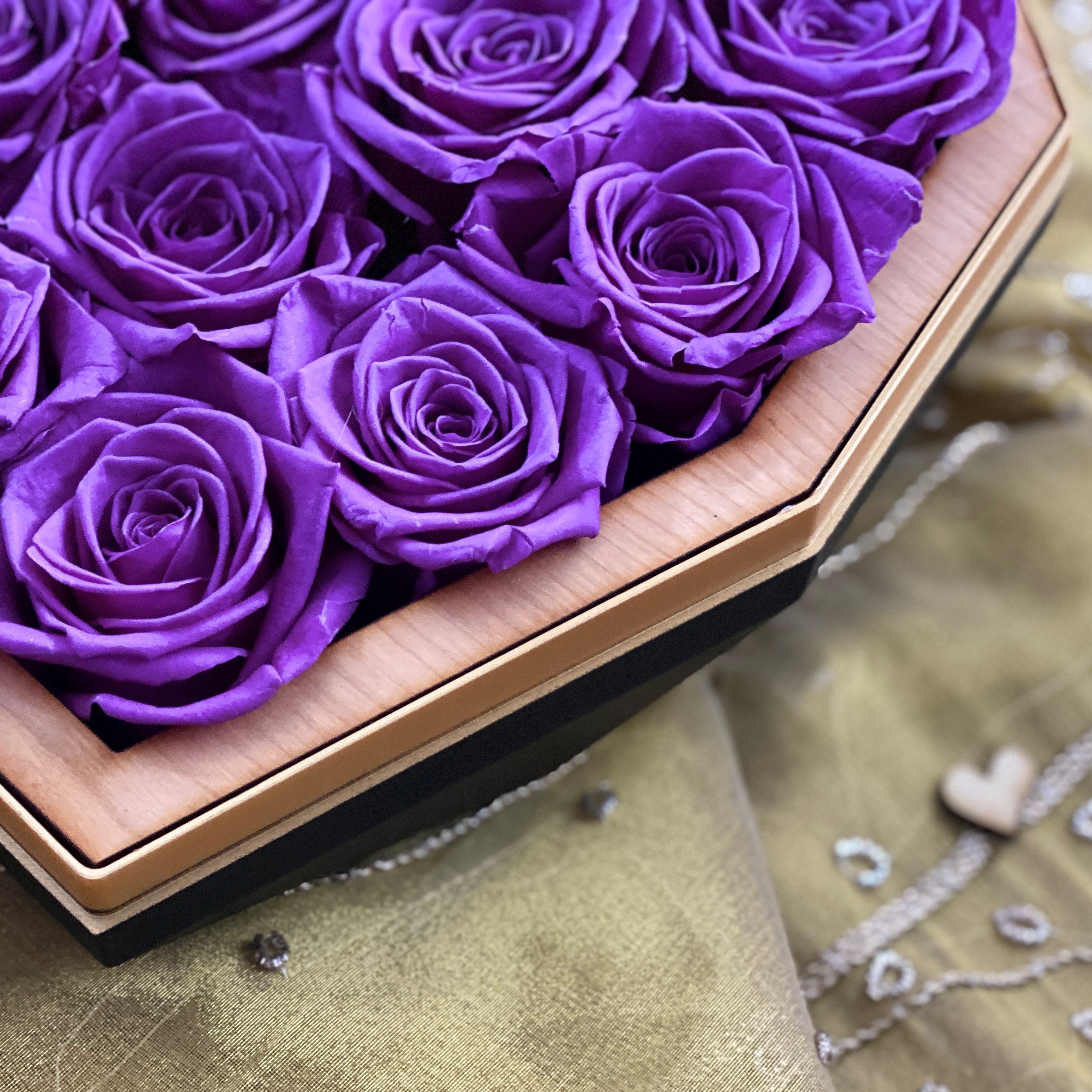 Diamond Heart Purple Roses