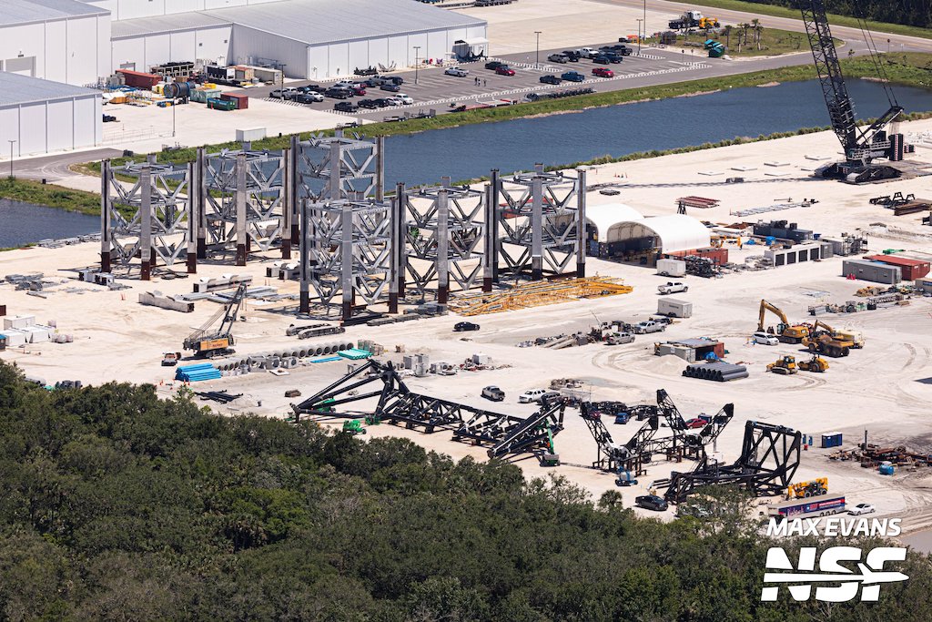 Starship Launch Tower segments for a backup tower sit in storage at Starbase Florida.