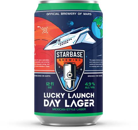 A can of Starbase Brewing "Lucky Launch Day Lager" Mexican Lager