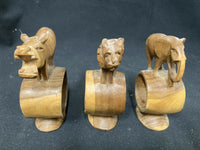 Mid Century African Wood Animal Napkin Rings Set Of 6