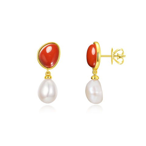 Baroque Pearl Red Jasper Earrings: L'Amour Pearls