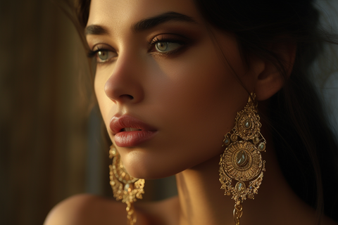 model wearing gold earrings