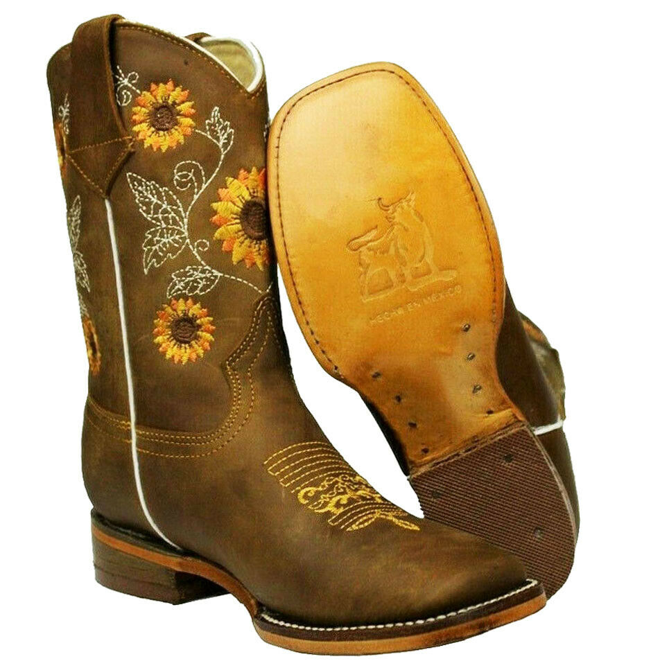 Women's 100% Genuine Leather Sunflower Western Cowgirl Boots Botas Gir –  Cuero Loco