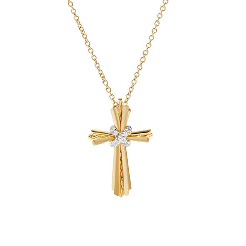 David Yurman Angelika™ Cross Necklace in 18K Yellow Gold with Pavé Diamonds