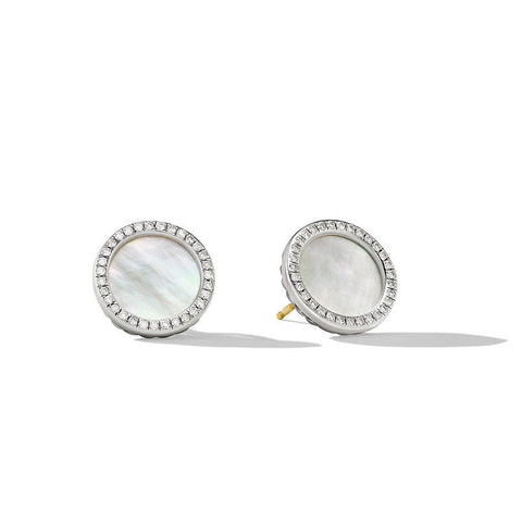 DY Elements® Button Earrings with Mother of Pearl and Pavé Diamonds