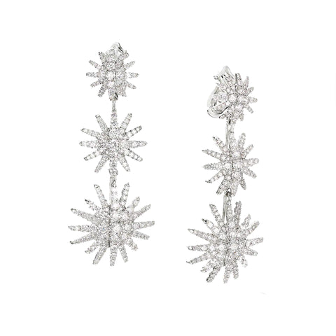 David Yurman Starburst Triple Drop Earrings in 18K White Gold with Pavé Diamonds