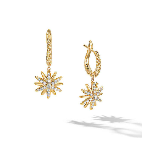 David Yurman Starburst Drop Earrings in 18K Yellow Gold with Pavé Diamonds