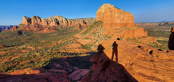 Hiker shadow near the highest point on the Vortex Trail