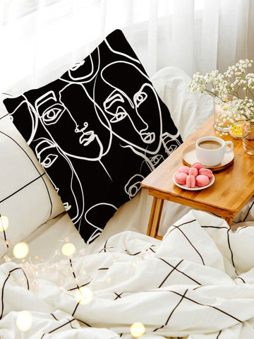 Cushion Black White Graphic Design Face Home Decor Rovistella