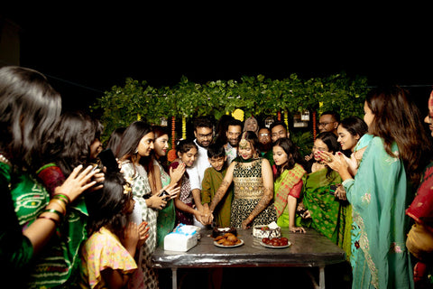 Indian wedding guests reception in the home garden