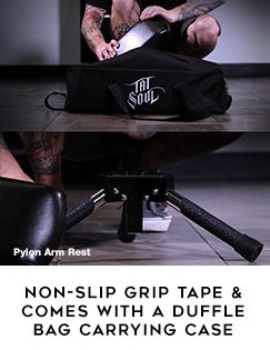 Image showing the Pylon Tattoo Arm Rest being put in a duffle bag carrying case