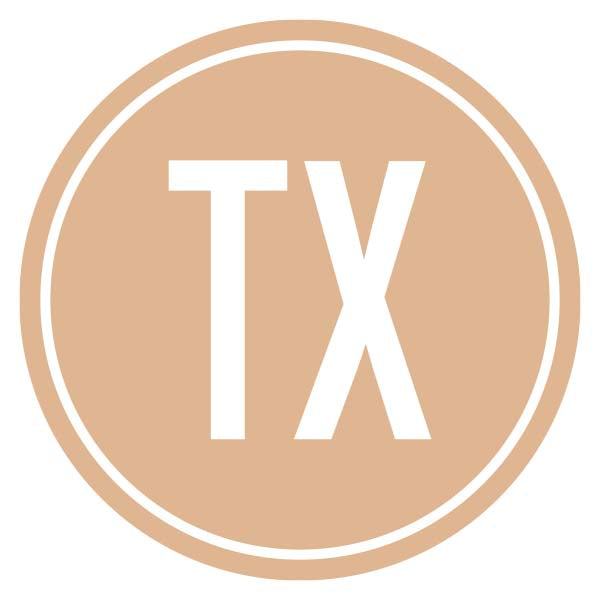 An icon of “TX” inside of a tan circle to show that this product is available in “textured”.