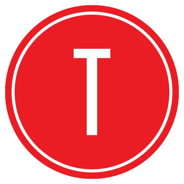 An icon of a “T” inside of a red circle to show that this product is available in “traditional”.