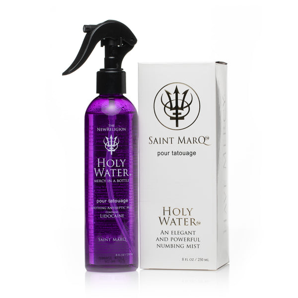 Kingpin Tattoo Supply  Holy Water numbing spray by Saint Marq contains 4  lidocaine The main ingredient is Emu Oil which is made up of 70t  essential fatty acids a combination of