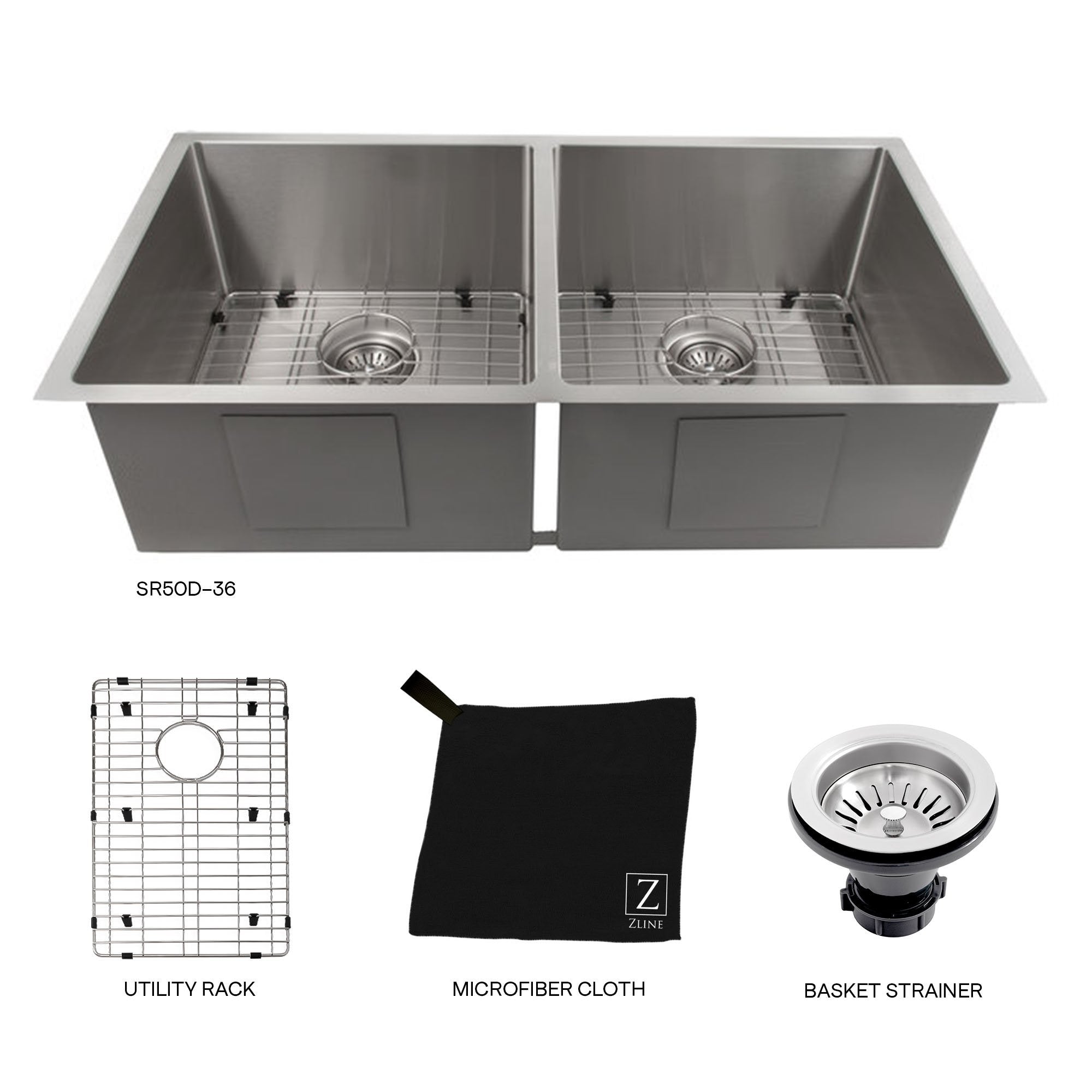 ZLINE 36" Anton Undermount Double Bowl Kitchen Sink with Bottom Grid (SR50D-36) - Rustic Kitchen & Bath - Sinks - ZLINE Kitchen and Bath