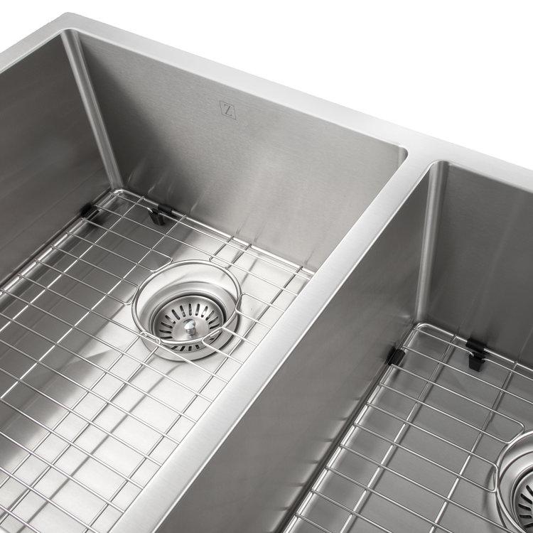 Zline 36 In Anton Undermount Double Bowl Kitchen Sink With Bottom Gri