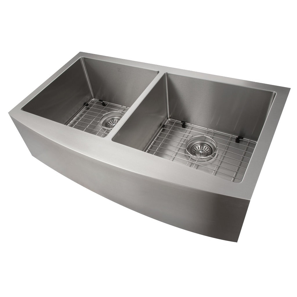 Zline 36 In Niseko Farmhouse Apron Mount Double Bowl Kitchen Sink Wit