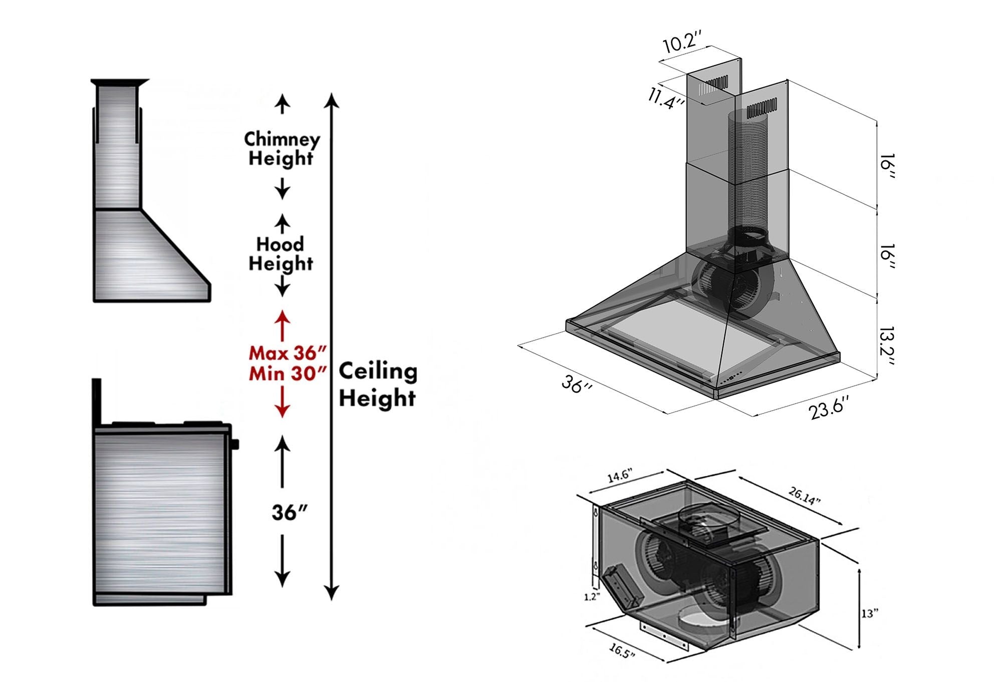 Zline 696 Wall Mount Range Hood Remote Blower 696 Rd 36