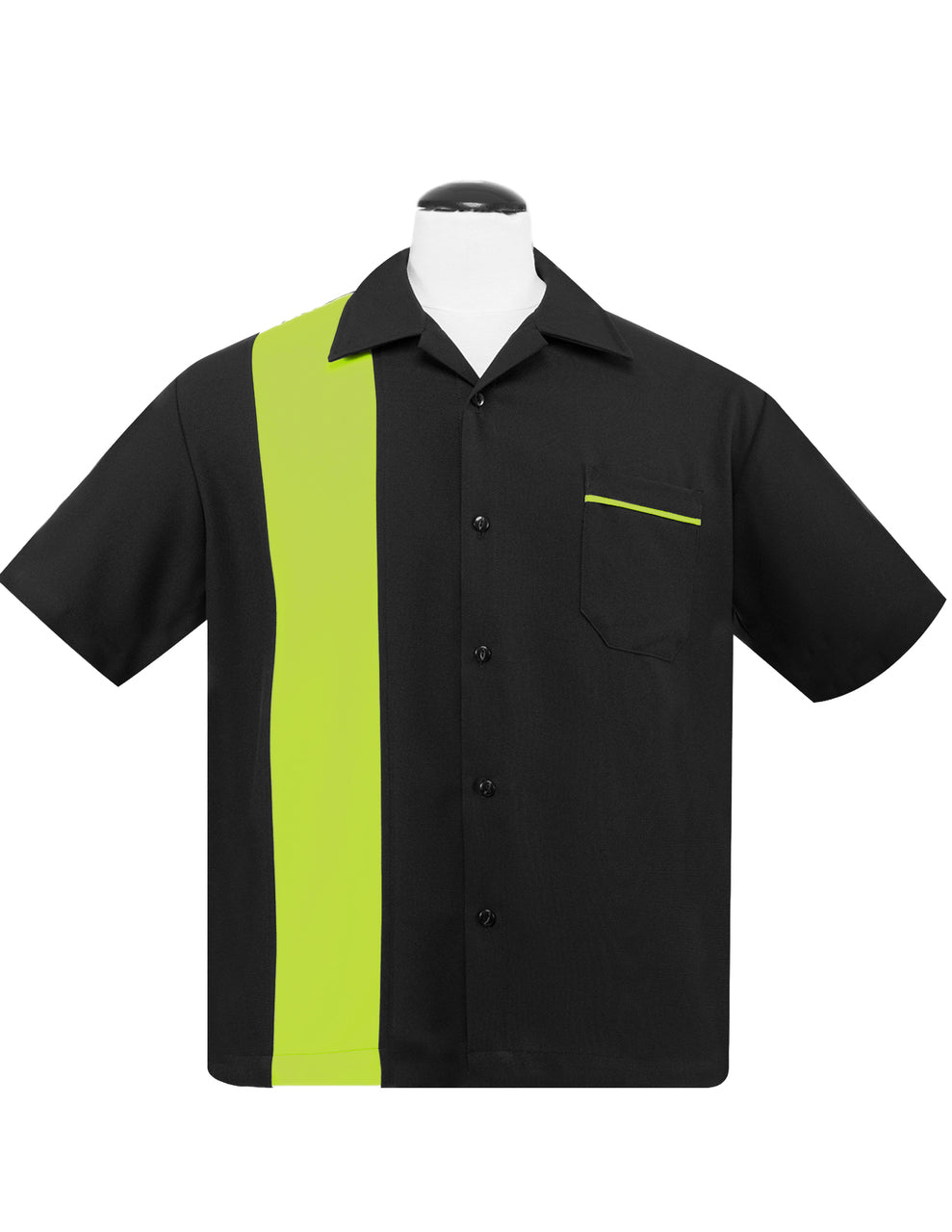 Shop Poplin Single Panel Bowling Shirt in Black/Lime Green Online ...