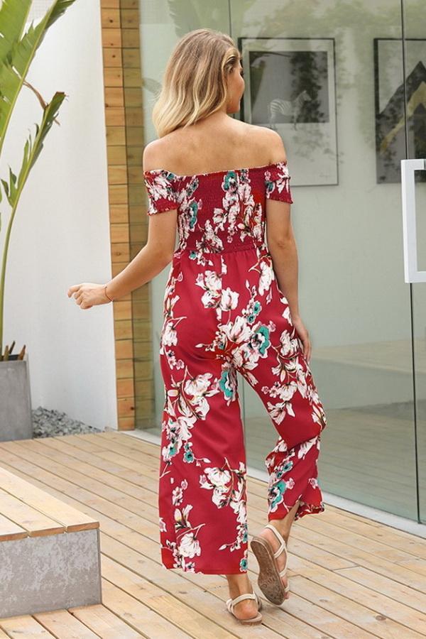 Floral Off Shoulder Smocked Jumpsuit – TheGlamourLady.com