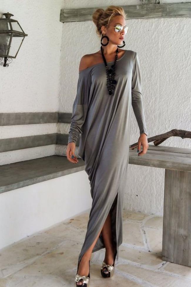 Elegant Loose Long-Sleeve Maxi Dress – TheGlamourLady.com
