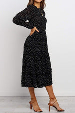 Polka Dotted Black Ruffle Midi Dress – TheGlamourLady.com