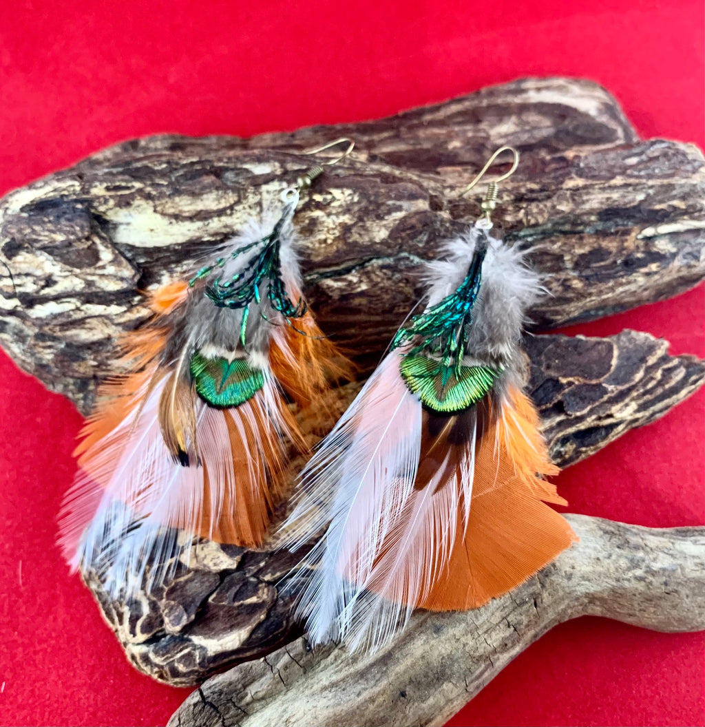 Green and Brown Feather Earrings Dark Green Feather Earrings  Etsy  Feather  earrings Peacock feather earrings Etsy earrings