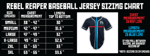 rebel reaper baseball jersey size chart