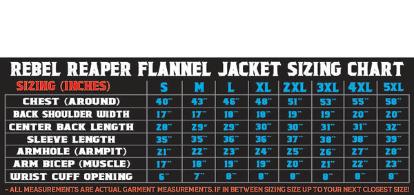 flannel jacket sizing chart