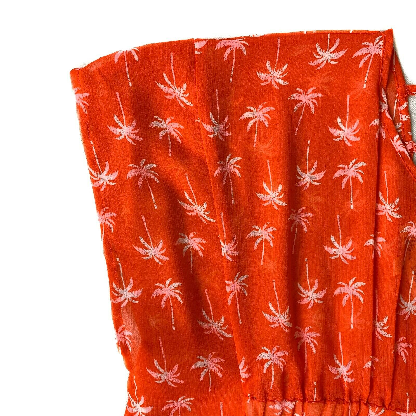 Miken Swim Womens Short Sleeve Coral Swim Cover Up Palm Tree Print V Neck Size M