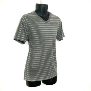 Mossimo Athletic Fit Mens SS Gray Heather Shirt w White Stripes V Neck Sz L NWOT