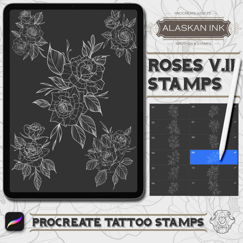 Roses Tattoo Procreate Brushes Volume 2 created by Alaskan Ink Studio