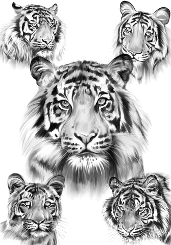 12 Realistic Tigers Stencil Tattoo Procreate Brushes by Alaskan Ink Studio