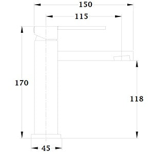 Dimensions robinet lavabo CUARTO by eurosanit