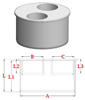 Dimensions tampon de réduction double PVC