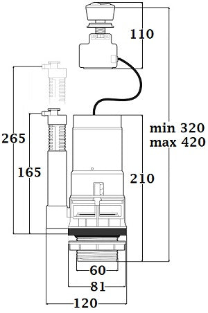 Dimensions mécanisme wc a cable