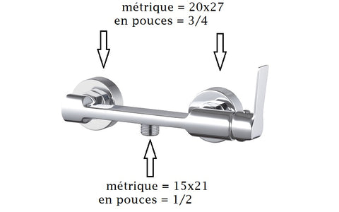 Connecteur de robinet mitigeur 1/2 & 3/4 pouces 2-en-1 adaptateur de robinet